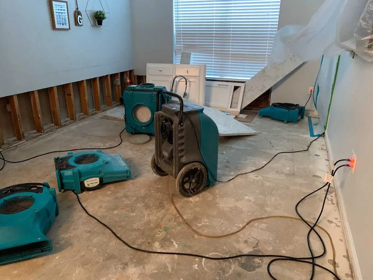 Dehumidifier in flood-cut room for Water Damage Restoration in Westbrook
